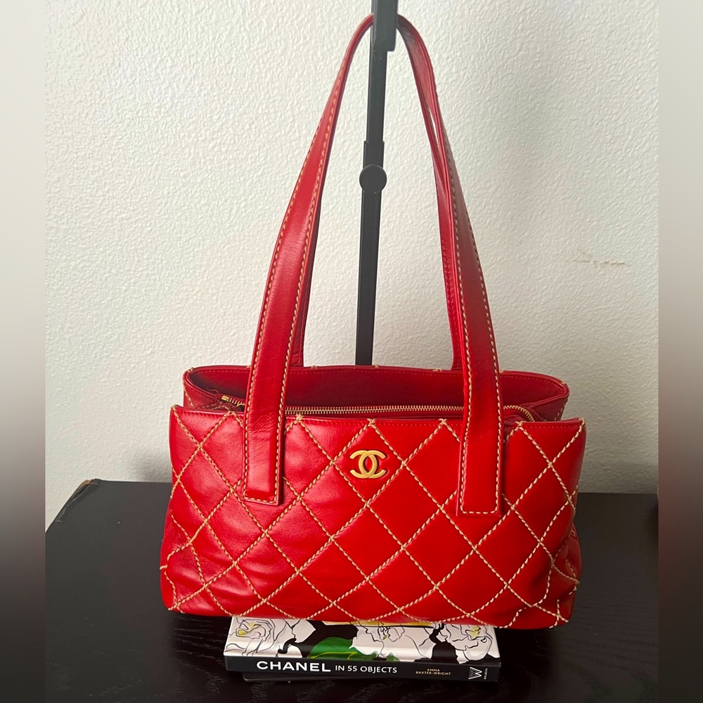 Calfskin Wild Stitch Red Tote w/COA